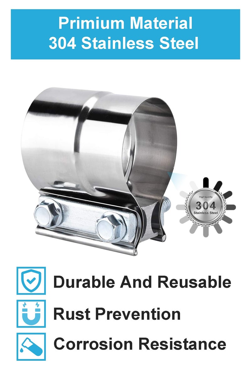 DecoHongDi 2.5 Inch Exhaust Clamps Lap Joint Band Clamp 2 Packs 2 1/2 Exhaust Muffler band Clamp 304 Stainless Steel Pipe Repair Clamp DecoHongDi - Image 3